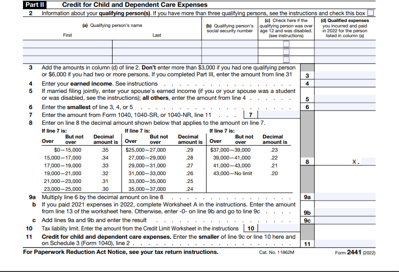 IRS Form 2441 instructions