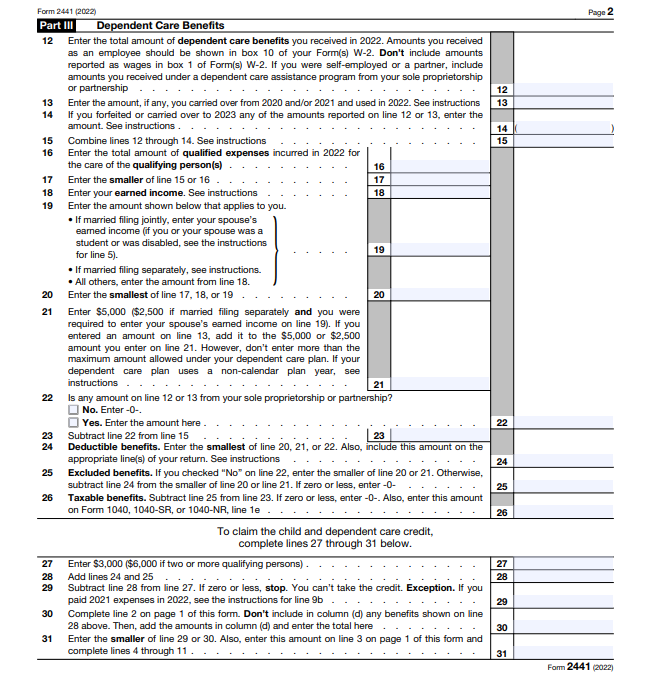 IRS Form 2441 instructions